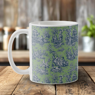 Elegant vintage blue green toile de jouy coffee mug