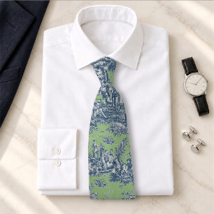 Elegant Vintage Blue Green Toile De Jouy Tie