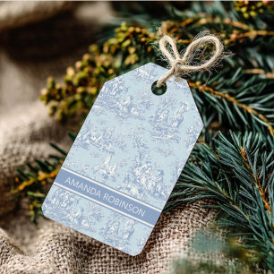 Elegant vintage blue grey toile de jouy gift tags