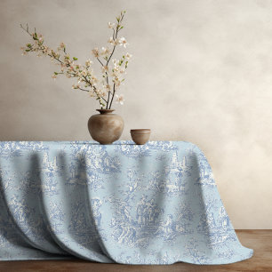 Elegant Vintage Blue Grey Toile De Jouy Tablecloth