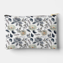 Elegant Vintage Blue Grey Watercolor Floral Botani