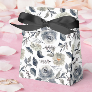 Elegant Vintage Blue Grey Watercolor Floral Botani Favour Box