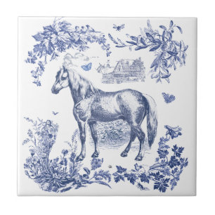 Elegant Vintage Blue Horse Floral Tile