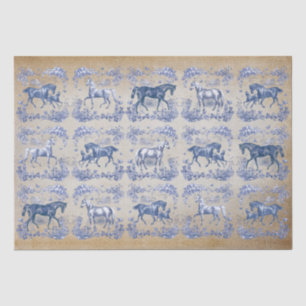 Elegant Vintage Blue Horse Floral Toile Kraft Tiss Tissue Paper