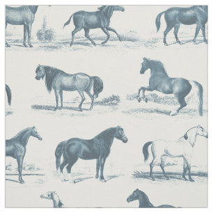 Elegant Vintage Blue Horse Horse Breeds Fabric