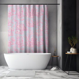 Elegant Vintage Blue Pink Toile de Jouy Floral Shower Curtain