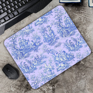 Elegant vintage blue purple toile de jouy  mouse pad