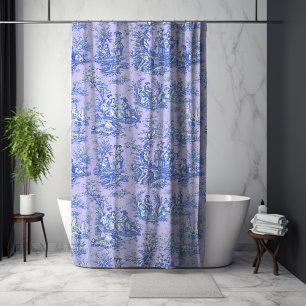 Elegant vintage blue purple toile de jouy shower curtain