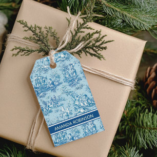 Elegant vintage blue teal toile de jouy gift tags