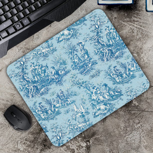 Elegant vintage blue teal toile de jouy mouse pad