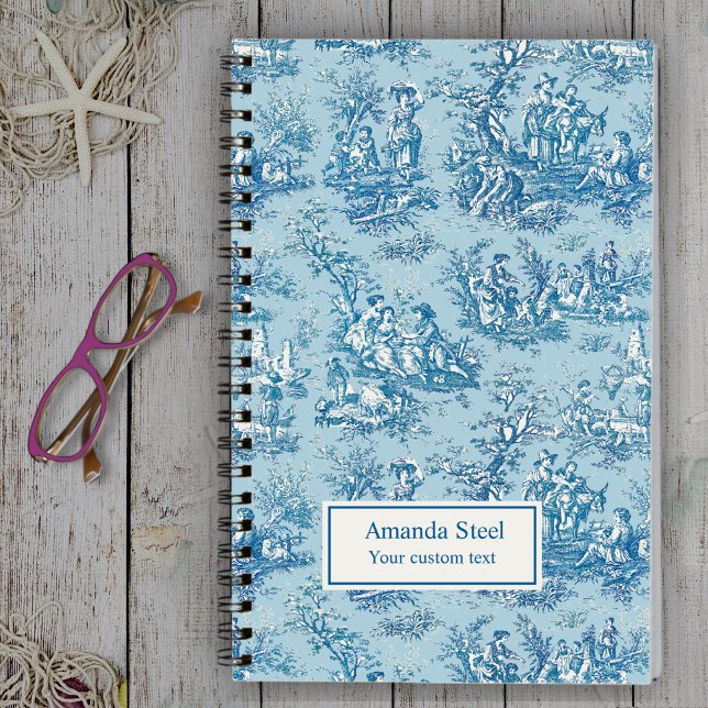 Elegant vintage blue teal toile de jouy notebook (Creator Uploaded)