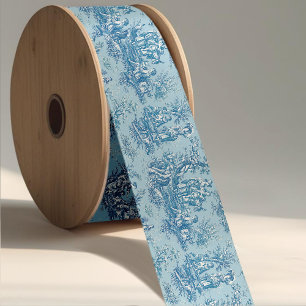 Elegant vintage blue teal toile de jouy satin ribbon
