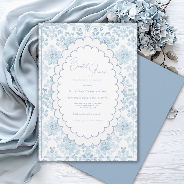 Elegant Vintage Blue Toile Bridal Shower Invitation (Creator Uploaded)