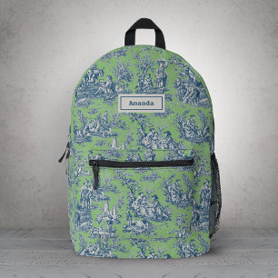 Elegant Vintage Blue Toile De Jouy French Country Printed Backpack
