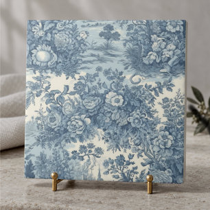 Elegant Vintage Blue Toile de Jouy Lake Floral Mon Tile