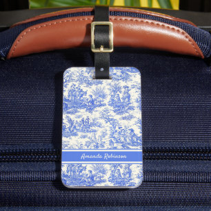 Elegant vintage blue toile de jouy luggage tag