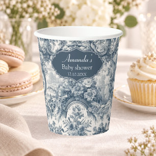 Elegant vintage Blue toile de jouy monogram Paper Cups
