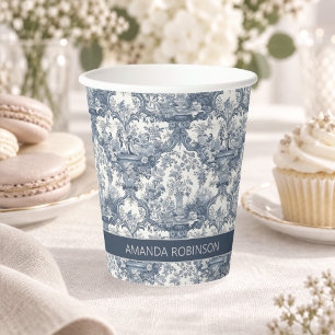 Elegant vintage Blue toile de jouy monogram Paper Cups
