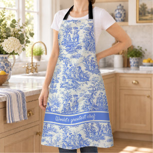 Elegant vintage blue toile de jouy printed apron