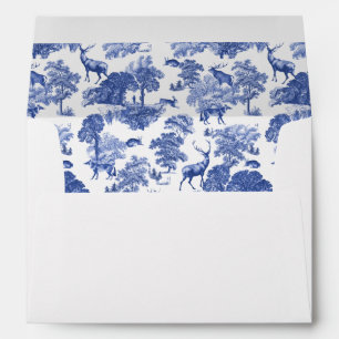 Elegant Vintage Blue Toile Deer Fox in Woodland Envelope
