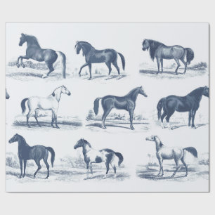 Elegant Vintage Blue Toile Horse Breeds Wrapping Paper