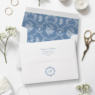 Elegant Vintage Blue Toile Monogram Wedding Envelope