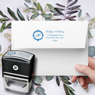 Elegant Vintage Blue Toile Monogram Wedding Self-inking Stamp