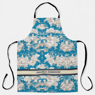 Elegant vintage blue turquoise lake toile de jouy apron