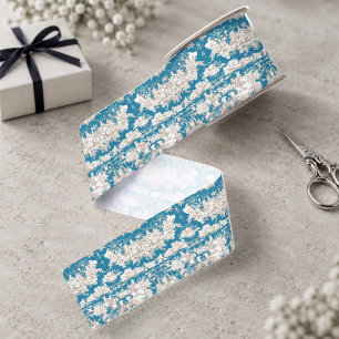 Elegant vintage blue turquoise lake toile de jouy grosgrain ribbon