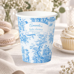 Elegant vintage blue turquoise toile de jouy paper cups
