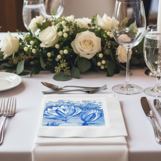 Elegant vintage blue water lilies napkin