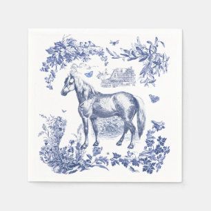 Elegant Vintage Blue White Horse Floral Napkin