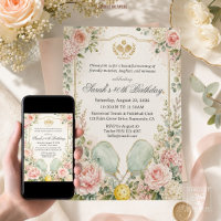 Elegant Vintage Blush Floral Pickleball Birthday 