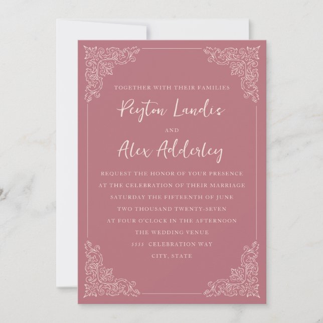 Elegant Vintage Blush Mauve Wedding Invitation (Front)