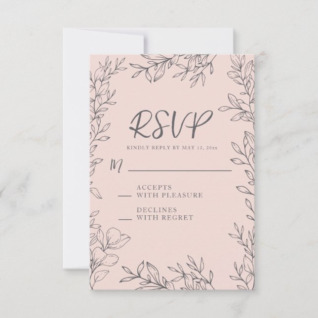 Elegant Vintage Blush Pink Botanical Wedding RSVP Card (Front)