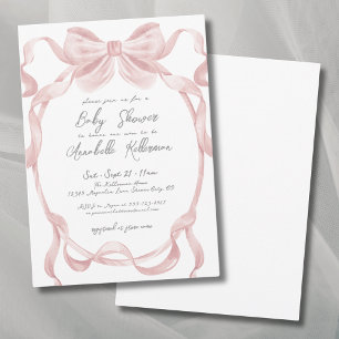 Elegant Vintage Blush Pink Bow Baby Shower Invitation