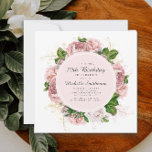 Elegant Vintage Blush Pink Floral 70th Birthday Invitation<br><div class="desc">Elegant modern botanical/garden-style blush pink watercolor vintage floral (roses) and painted green leaves on square white 70th birthday invitation.  Text,  font,  font size and colour are completely customisable,  so this card can be customised to perfectly suit your needs.</div>