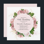 Elegant Vintage Blush Pink Floral 90th Birthday Invitation<br><div class="desc">Elegant modern botanical/garden-style blush pink watercolor vintage floral (roses) and painted green leaves on square white 90th birthday invitation.  Text,  font,  font size and colour are completely customisable,  so this card can be customised to perfectly suit your needs.</div>