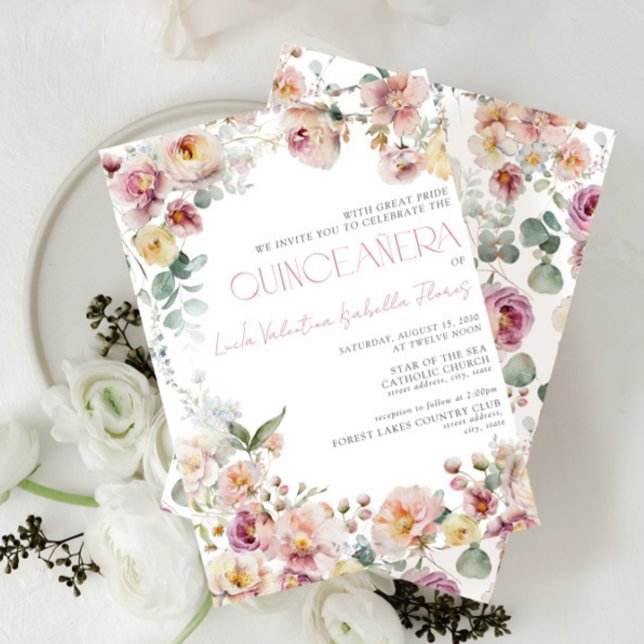 Elegant Vintage Blush Pink Floral Quinceañera  Invitation (Creator Uploaded)