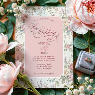 Elegant Vintage Blush Pink Floral Rose Garden Invitation