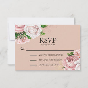 Elegant Vintage Blush Pink Floral Wedding RSVP Card