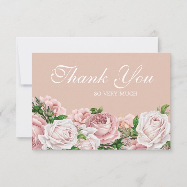 Elegant Vintage Blush Pink Roses Thank You (Front)