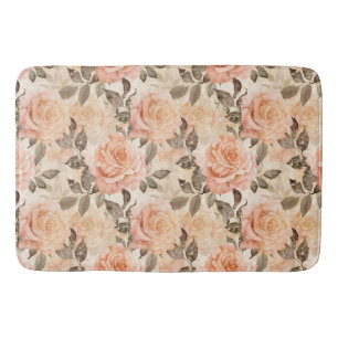 Elegant Vintage Blush Rose Blossoms Bath Mat