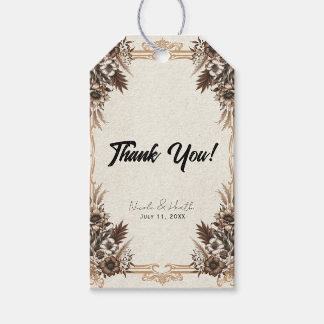Elegant Vintage Bohemian Floral Wedding  Gift Tags (Front)