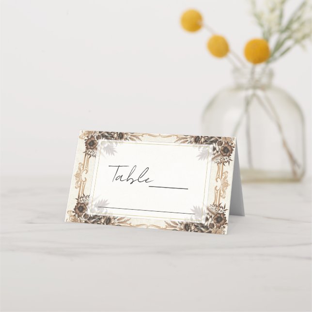 Elegant Vintage Bohemian Floral Wedding Place Card (Front)