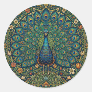 Elegant vintage bohemian peacock design classic round sticker