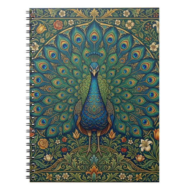 Elegant vintage bohemian peacock design notebook (Front)