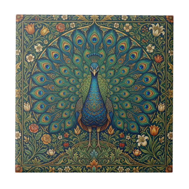 Elegant vintage bohemian peacock design tile (Front)