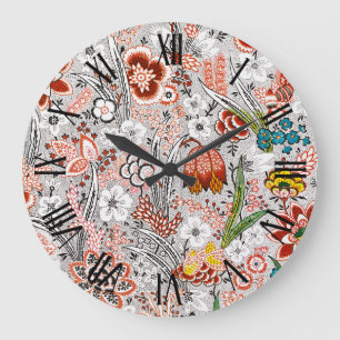 Elegant Vintage Boho Abstract Floral Artwork   Large Clock