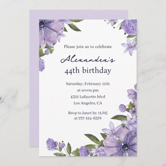 Elegant Vintage Boho Floral 44th birthday  Invitation (Front/Back)
